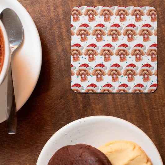 プードル犬がクリスマススターを育てる スクエアペーパーコースター