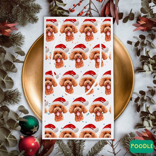 プードル犬がクリスマススターを育てる スモールペーパーバッグ