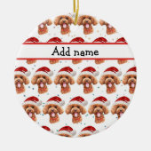プードル犬がクリスマススターを育てる セラミックオーナメント (正面)