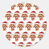 プードル犬がクリスマススターを育てる ラウンドシール (正面)