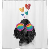 プードル犬とハートバレンタインデー シャワーカーテン (正面)