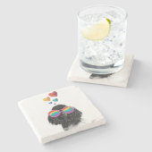 プードル犬とハートバレンタインデー ストーンコースター (横)