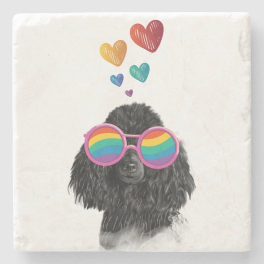 プードル犬とハートバレンタインデー ストーンコースター (正面)