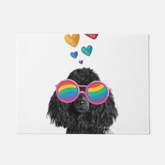 プードル犬とハートバレンタインデー ドアマット (正面)