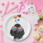 プードル犬とハートバレンタインデー ペーパープレート (パーティー)