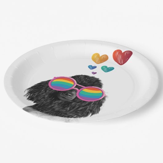 プードル犬とハートバレンタインデー ペーパープレート (アングル)