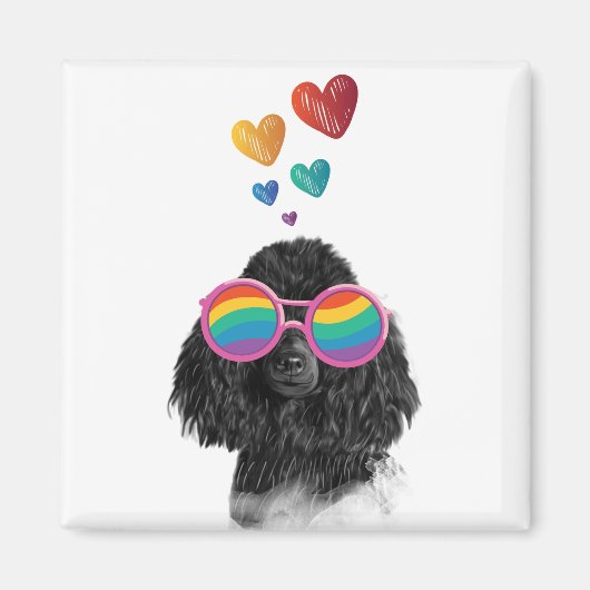 プードル犬とハートバレンタインデー マグネット (正面)