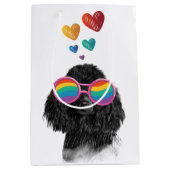 プードル犬とハートバレンタインデー ミディアムペーパーバッグ (正面)