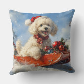 プードル犬のそりで雪を降らせて クリスマス クッション (裏面)