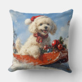 プードル犬のそりで雪を降らせて クリスマス クッション (正面)