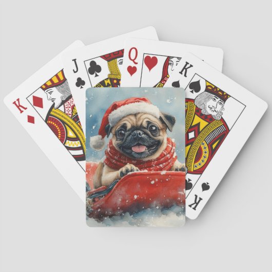 プードル犬のそりで雪を降らせて クリスマス トランプ (裏面)