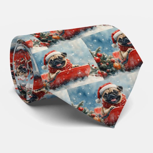 プードル犬のそりで雪を降らせて クリスマス ネクタイ (ロール)