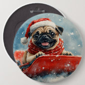 プードル犬のそりで雪を降らせて クリスマス 缶バッジ (正面&裏面)