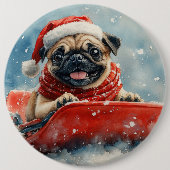 プードル犬のそりで雪を降らせて クリスマス 缶バッジ (正面)