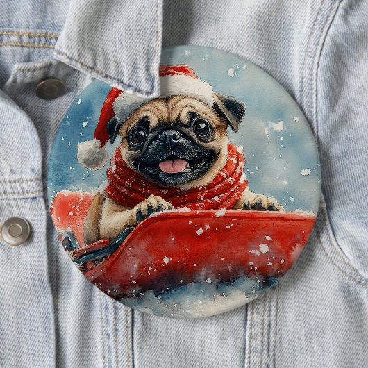 プードル犬のそりで雪を降らせて クリスマス 缶バッジ (インサイチュ)