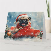 プードル犬のそり　雪を降らせて クリスマス カード (正面)