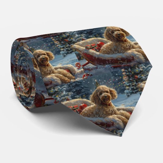 プードル犬のクリスマスフェスティブデザイン ネクタイ (ロール)