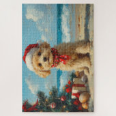 プードル犬のクリスマスヴィンテージビーチ ジグソーパズル (縦)