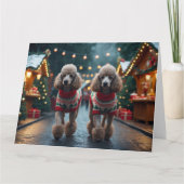 プードル犬のクリスマス雪の冬のイベント カード (正面)