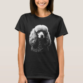 プードル犬のダークアート 女性用黒Tシャツ Tシャツ