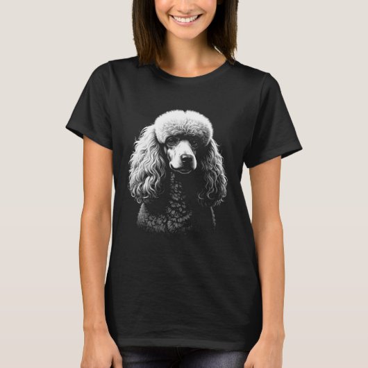 プードル犬のダークアート 女性用黒Tシャツ Tシャツ (正面)