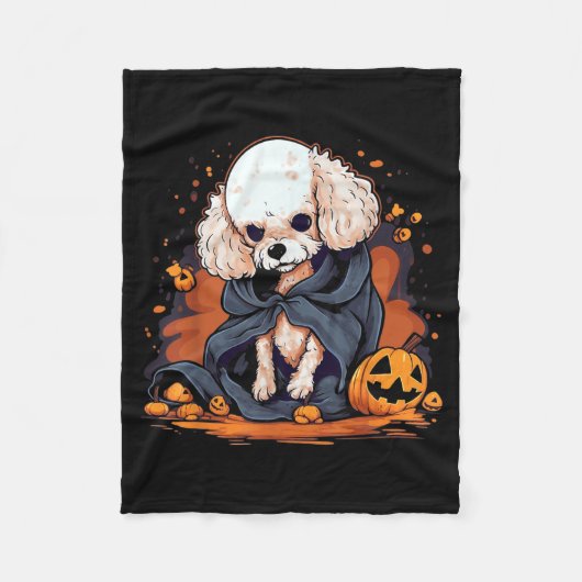 プードル犬のハロウィン フリースブランケット (正面)