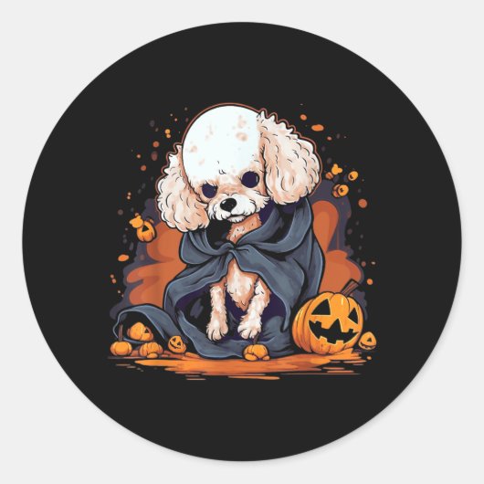 プードル犬のハロウィン ラウンドシール (正面)