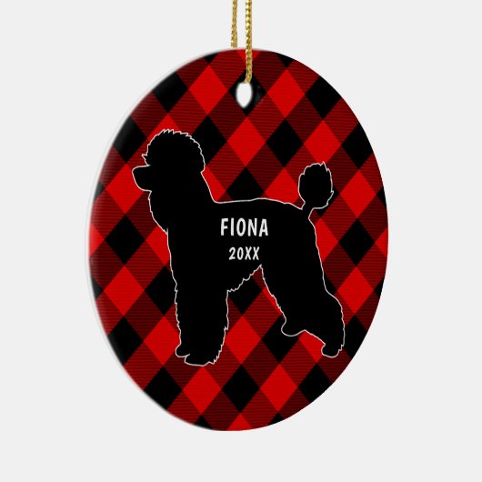 プードル犬の格子縞のクリスマスのオーナメント セラミックオーナメント (右)
