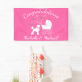 プードル犬の赤ちゃんシャワーパピーピンクガール 横断幕 (インサイチュ)