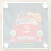 プードル犬の車の怖いハロウィーン ガラスコースター (裏面)