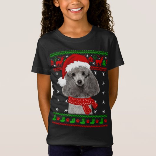 プードル犬の醜いセーターのクリスマスパピー犬の恋人 Tシャツ (正面)