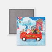 プードル犬クリスマスデリバリートラックスノー マグネット (正面/裏面)