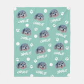 プードル犬グリーンカスタムの写真と名前，ペット フリースブランケット (正面)