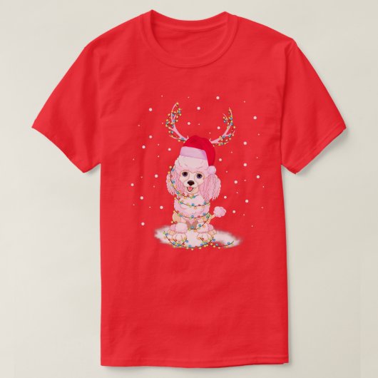 プードル犬トナカイの衣装クリスマスライトが一致 Tシャツ (デザイン正面)