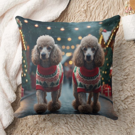 プードル犬 クリスマス スノー ホリデー クッション (ブランケット)