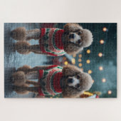 プードル犬 クリスマス スノー ホリデー ジグソーパズル (横)