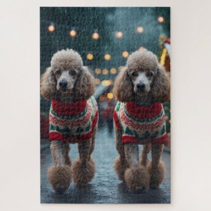 プードル犬 クリスマス スノー ホリデー ジグソーパズル