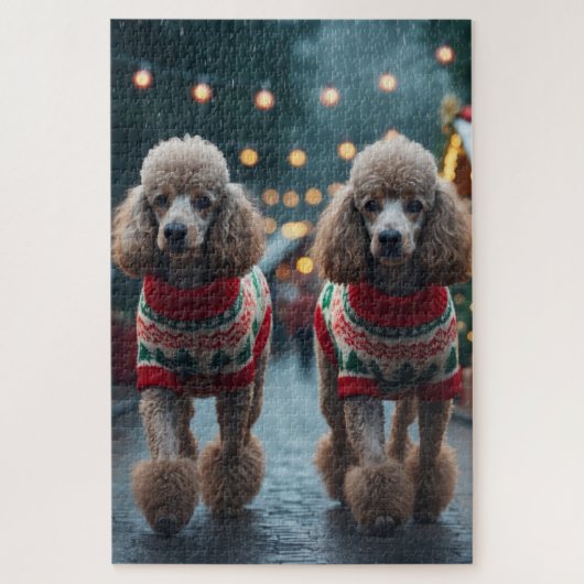 プードル犬 クリスマス スノー ホリデー ジグソーパズル (縦)