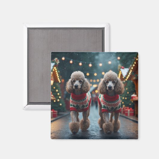 プードル犬 クリスマス スノー ホリデー マグネット (正面/裏面)