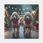 プードル犬 クリスマス スノー ホリデー マグネット (正面)