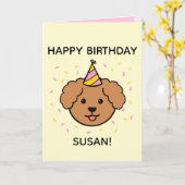 プードル犬 |ピンクとイエローの誕生日折り畳み カード (黄色い花)