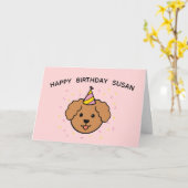 プードル犬 |ピンクとイエローの誕生日折り畳み カード (黄色い花)