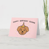 プードル犬 |ピンクとイエローの誕生日折り畳み カード (正面)