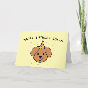 プードル犬 ピンクとイエローの誕生日折り畳み カード