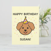 プードル犬 |ピンク&イエロー誕生日フラット カード (スタンド正面)