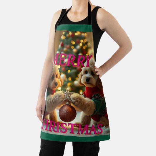 プードル祝の二つのクリスマス エプロン (インサイチュ)