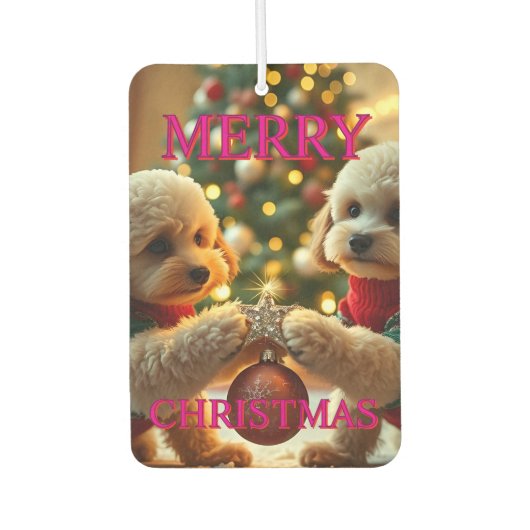 プードル祝の二つのクリスマス カーエアーフレッシュナー (正面)