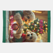 プードル祝の二つのクリスマス キッチンタオル (横)
