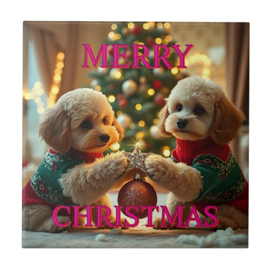 プードル祝の二つのクリスマス タイル (正面)