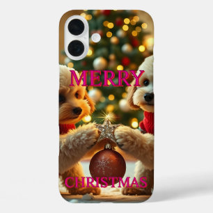 プードル祝の二つのクリスマス iPhone 16 PLUSケース